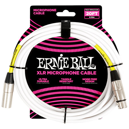 Ernie Ball 6389 Câble XLR Mâle / Femelle Blanc 6m
