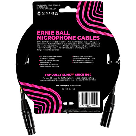 Ernie Ball 6390 Câble XLR Mâle / Femelle Noir 1,5m