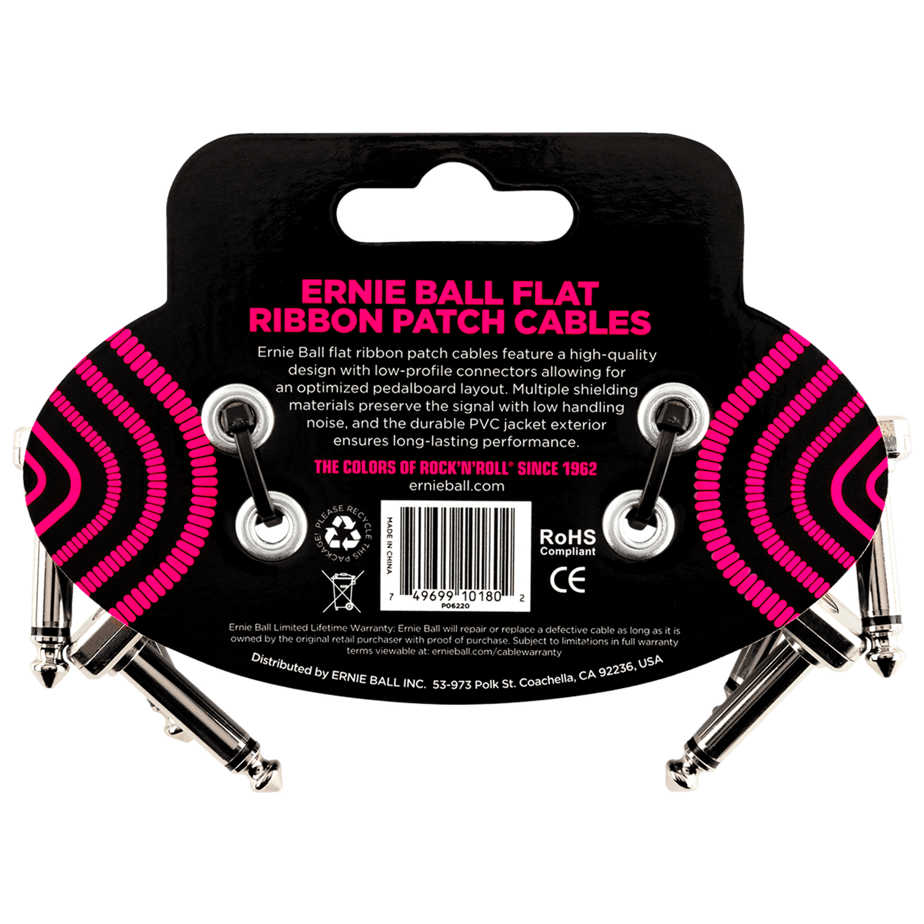 Ernie Ball Jeu De 3 Câbles De Raccordement Plats Ribbon 15,2 Cm - Pédalier Guitare