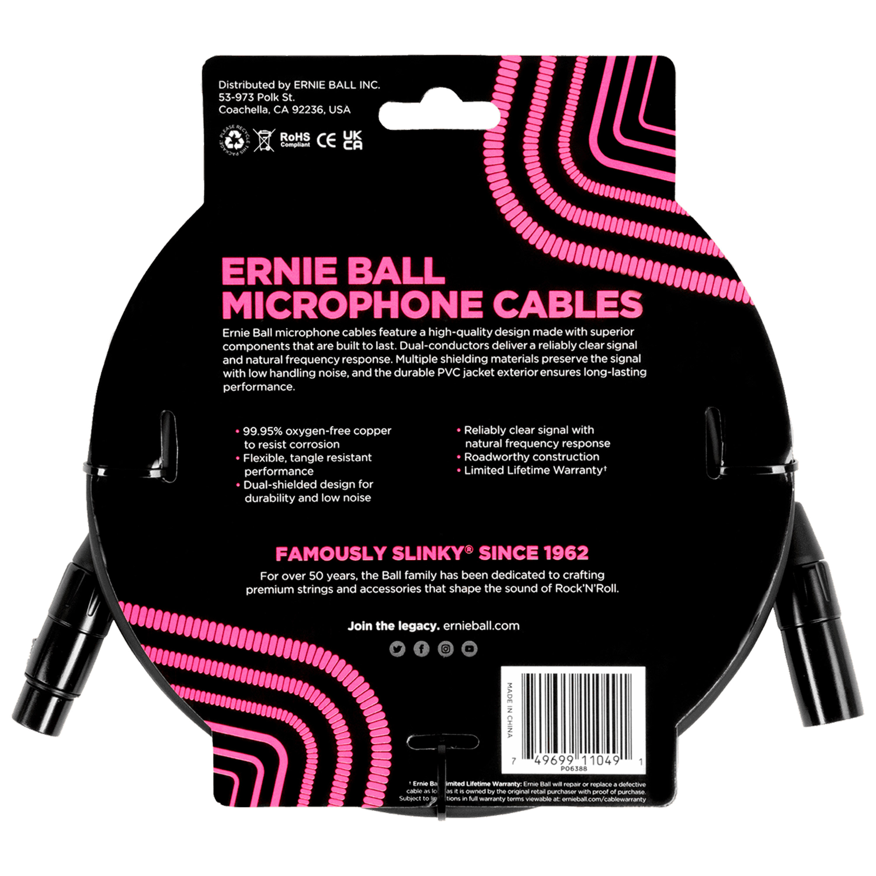 Câble Instrument Ernie Ball Avec Technologie Silencieuse - Droit/droit 3 M, Connecteurs Anti-craquements, Noir
