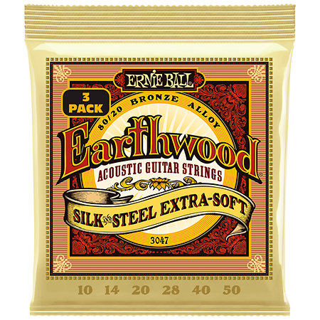 Ernie Ball 3047 Earthwood 80/20 Bronze SilknSteel Extra Soft 10-50 Pack de 3