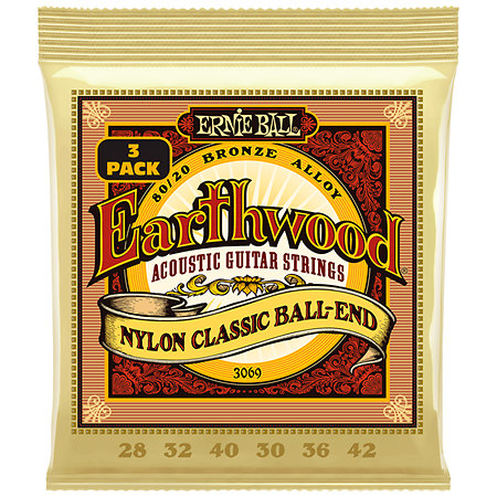 3069 Earthwood 80/20 Bronze Folk Nylon à Boule 28-42 Pack de 3 Ernie Ball