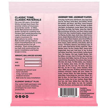 Ernie Ball 2330 Ukulélé Nylon Transparent Concert Ténor 28-40