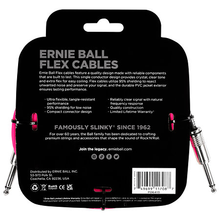 Ernie Ball 6413 Câble Flex 3m Rose