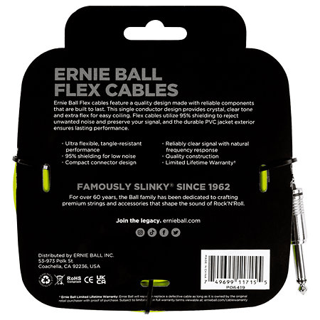 6419 Câble Flex 6m Vert Ernie Ball