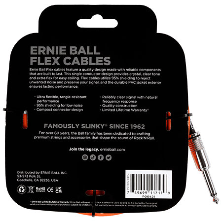 Ernie Ball 6421 Câble Flex 6m Orange