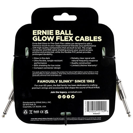 6437 Câble Flex 6m Phosphorescent Ernie Ball