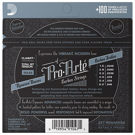 EJ46FF Pro-Arté Carbon Basses Dynacore, Tension Forte D'Addario