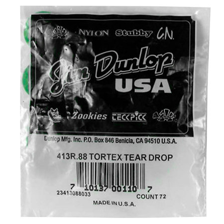 413R88 Tortex Teardrop 0.88 mm Sachet de 72 Dunlop