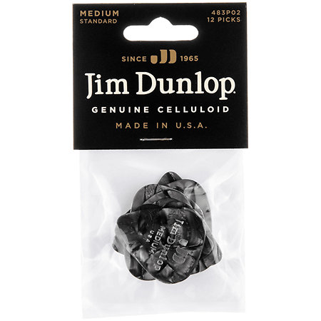 483P02MD Celluloïd Noir Pearloid Medium Pack de 12 Dunlop