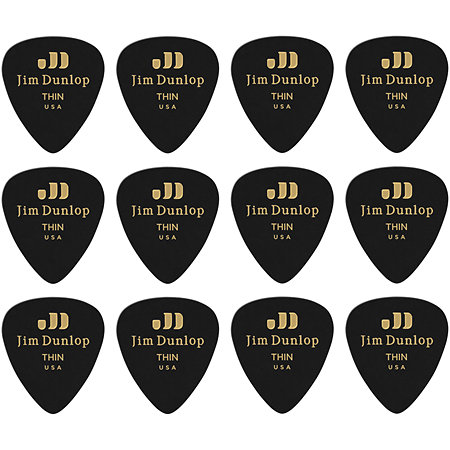 Dunlop 483P03TH Celluloïd Classic Noir Thin Pack de 12