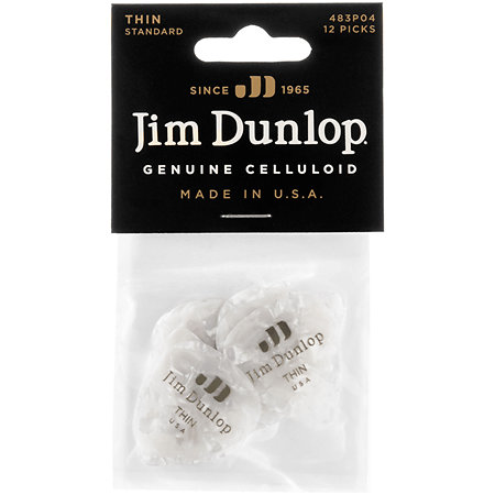 483P04TH Celluloïd Perloid Blanc Thin Pack de 12 Dunlop