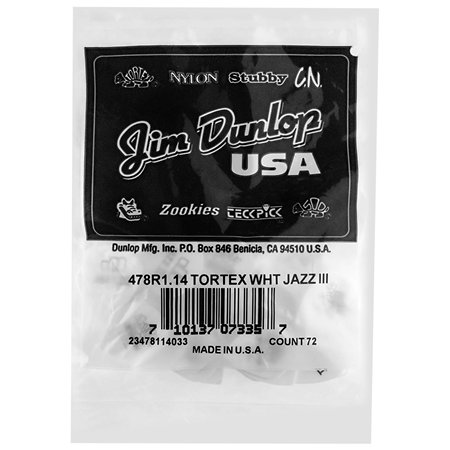 478R114 Tortex White Jazz III 1,14 mm Sachet de 72 Dunlop