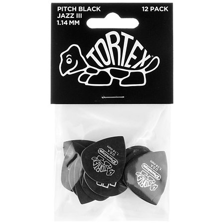 482P114 Tortex Pitch Black Jazz III 1,14 mm Sachet de 12 Dunlop