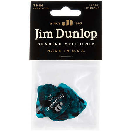 483P11TH Genuine Celluloid Classic, Perloid turquoise, Thin, x12 Dunlop