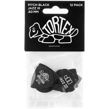 482P60 Tortex Pitch Black Jazz III 0,60 mm Sachet de 12 Dunlop