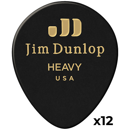 Dunlop 485P03HV Genuine Celluloid Teardrop Noir Heavy x12