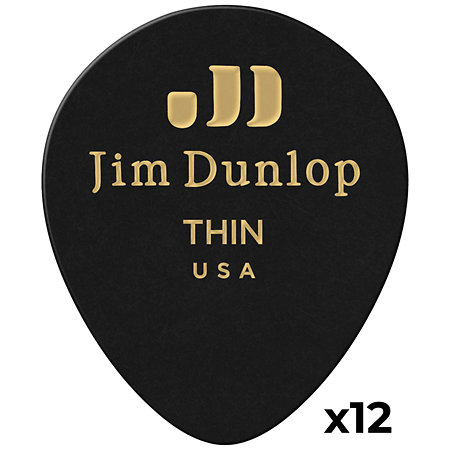 Dunlop 485P03TH Genuine Celluloid Teardrop Noir Thin x12