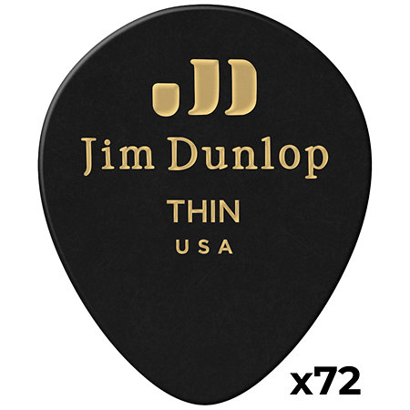 Dunlop 485R03TH Genuine Celluloid Teardrop Noir Thin x72