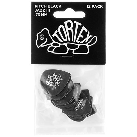 482P73 Tortex Pitch Black Jazz III 0,73 mm Sachet de 12 Dunlop