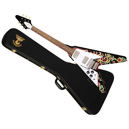 Flying-V Jimi Hendrix Love Drops Ebony + Etui Gaucher Epiphone