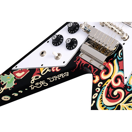 Flying-V Jimi Hendrix Love Drops Ebony + Etui Gaucher Epiphone