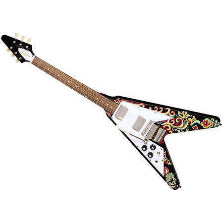 Flying-V Jimi Hendrix Love Drops Ebony + Etui Gaucher Epiphone