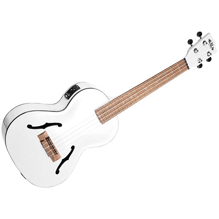 Archtop Satin Metallic White Tenor électro-acoustique + étui Kala