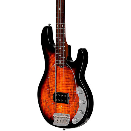 StingRay RAY34 Spalted Maple Top Sunburst Sterling by Music Man
