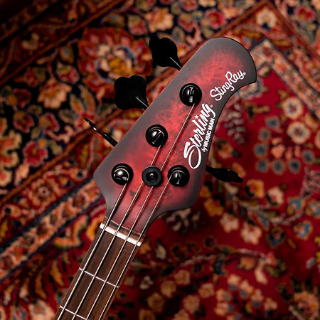StingRay RAY34 Poplar Burl Dark Scarlet Burst Satin Sterling by Music Man