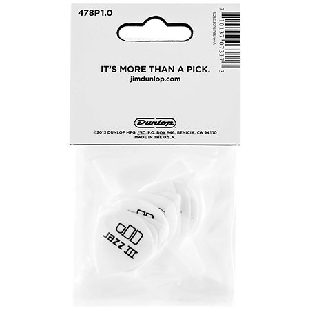 478P100 Tortex White Jazz III 1,00 mm Sachet de 12 Dunlop