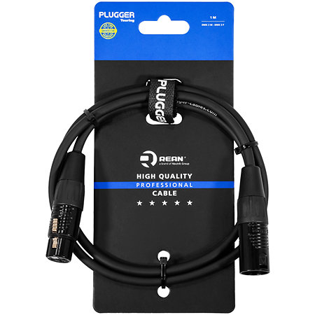 Câble DMX XLR femelle 3b - XLR mâle 3b 1m Touring Plugger