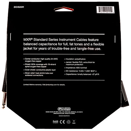 MXR DCIS20R Jack droit - Jack coudé 6 m